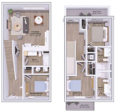 Rendering of the 5B-2C.A floor plan with 3 bedroom[s] and 3 bathroom[s] at 120 & 220 Bend