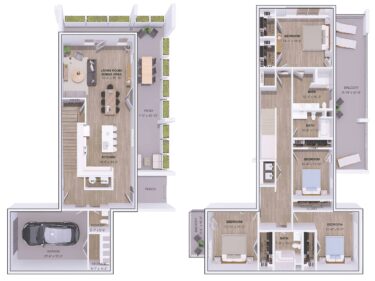 Rendering of the 5B-3A floor plan with 4 bedroom[s] and 3.5 bathroom[s] at 120 & 220 Bend