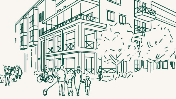 Line drawing of residences at Utah City.