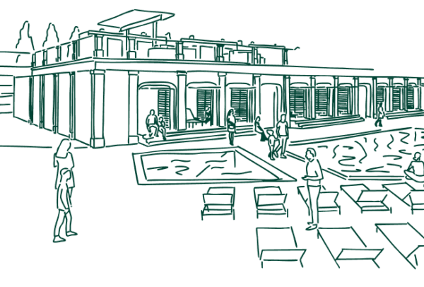 Line drawing of the Wellness area at Utah City.